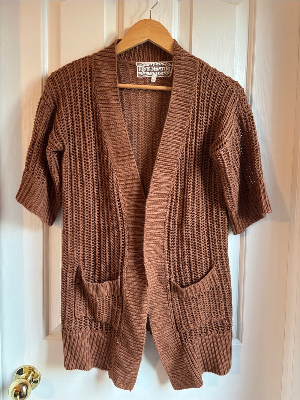 Pink Martini Copper Open-Front Knit Cardigan with Pockets